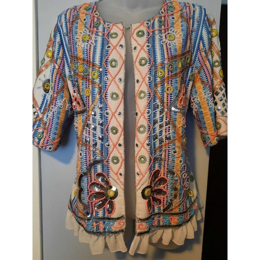 NWT Indigo Moon Embroidered art wear Embellished Jacket Blazer Womens S